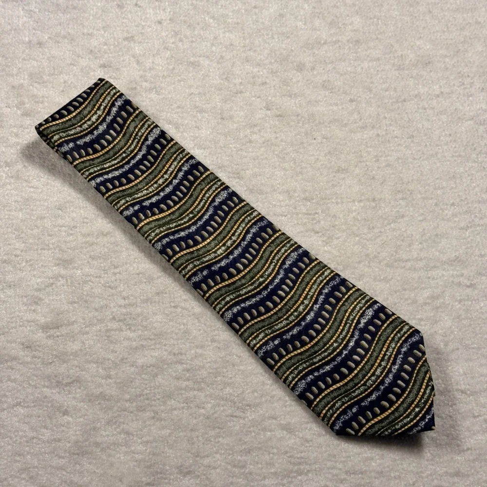 Cravattaville Men's Necktie‎ Blue Green Gold Abstract Pattern Handmade